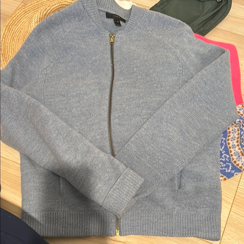 J. Crew Light Blue Knit Sweater with Gold Zipper